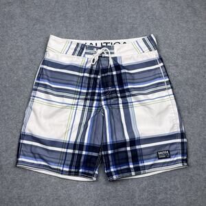 Nautica swim‎ trunks blue white lined size 34